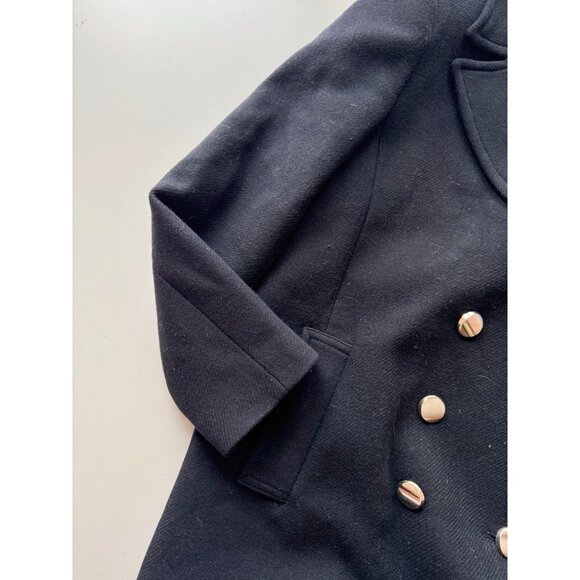 ZARA Navy Blue Wool Blend Double Breasted Short Peacoat Coat, Size M - Picture 9 of 12